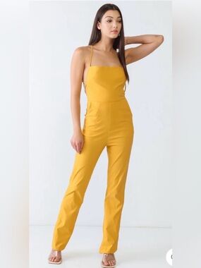 Hera Collection Mustard Yellow Square-Neck Spaghetti-Strap Jumpsuit